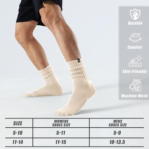 Scrunch Slouch Crew Socks Retro Ribbed Cotton Cushioned 3 Pack Boot Sneaker Gym Cozy Calf Socks For Men & Women in Saudi Arabia