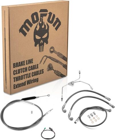 Mofun Throttle بواسطة سلك تمديد وخط فرامل أمامي هيدروليكي وكابل القابض متوافق مع Harley Touring Street Glide Electra Road Glide Road King Non-ABS 2008-2013، مناسب لمقود الدراجة مقاس 12 بوصة - 14 بوصة، أسود in Kuwait