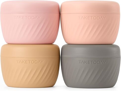 حاويات السفر من TakeToday لأدوات الزينة، مانعة للتسرب، معتمدة من إدارة أمن المواصلات الأمريكية، برطمانات كريم سيليكون قابلة لإعادة الملء مع غطاء بحجم مناسب للسفر لكريم مستحضرات التجميل، 2 أونصة، 4 عبوات (مشمش) in Kuwait