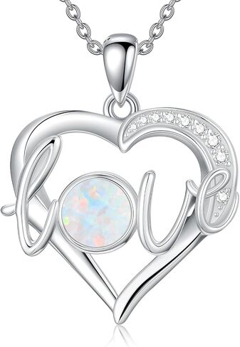 925 Sterling Silver Heart Opal with Genuine Diamond Necklace for Women Dainty October Birthstone Pendant Necklace Birthday Christmas Jewelry Gift for Mother Wife in Saudi Arabia