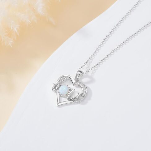 925 Sterling Silver Heart Opal with Genuine Diamond Necklace for Women Dainty October Birthstone Pendant Necklace Birthday Christmas Jewelry Gift for Mother Wife in Saudi Arabia