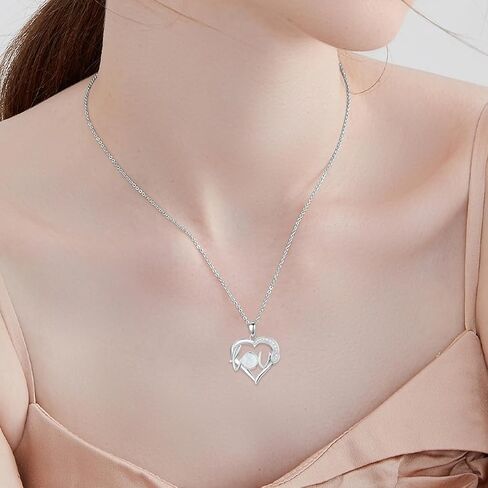 925 Sterling Silver Heart Opal with Genuine Diamond Necklace for Women Dainty October Birthstone Pendant Necklace Birthday Christmas Jewelry Gift for Mother Wife in Saudi Arabia