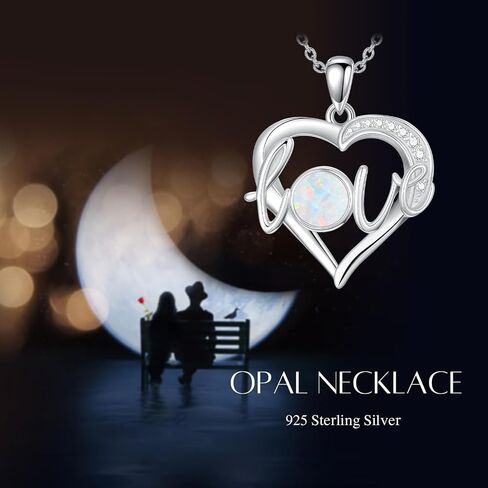 925 Sterling Silver Heart Opal with Genuine Diamond Necklace for Women Dainty October Birthstone Pendant Necklace Birthday Christmas Jewelry Gift for Mother Wife in Saudi Arabia