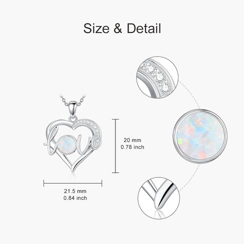 925 Sterling Silver Heart Opal with Genuine Diamond Necklace for Women Dainty October Birthstone Pendant Necklace Birthday Christmas Jewelry Gift for Mother Wife in Saudi Arabia