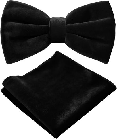 Velvet Bow Ties for Men Set, Pre-tied Mens Bow Tie and Solid Color Pocket Square for Banquet Wedding Party Concert in Saudi Arabia