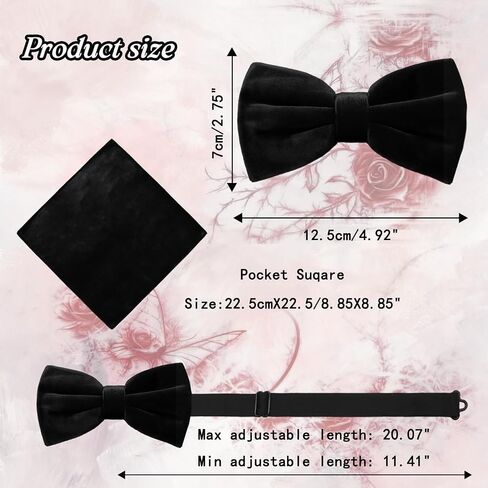 Velvet Bow Ties for Men Set, Pre-tied Mens Bow Tie and Solid Color Pocket Square for Banquet Wedding Party Concert in Saudi Arabia