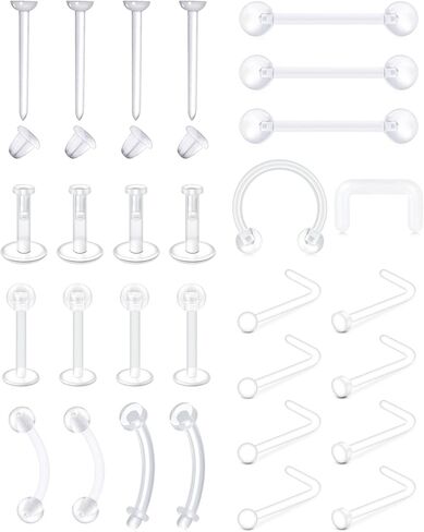 MODRSA 16g 20g Mix Clear Piercing Retainers Plastic Septum Retainer Clear Nose Studs for Work Flexible Lip Plastic Earring Studs for Sport Surgery Invisible Horseshoe Rings Daith Piercing Retainer in Saudi Arabia