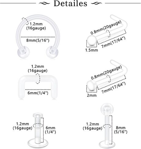 MODRSA 16g 20g Mix Clear Piercing Retainers Plastic Septum Retainer Clear Nose Studs for Work Flexible Lip Plastic Earring Studs for Sport Surgery Invisible Horseshoe Rings Daith Piercing Retainer in Saudi Arabia