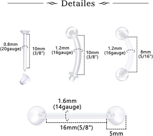 MODRSA 16g 20g Mix Clear Piercing Retainers Plastic Septum Retainer Clear Nose Studs for Work Flexible Lip Plastic Earring Studs for Sport Surgery Invisible Horseshoe Rings Daith Piercing Retainer in Saudi Arabia