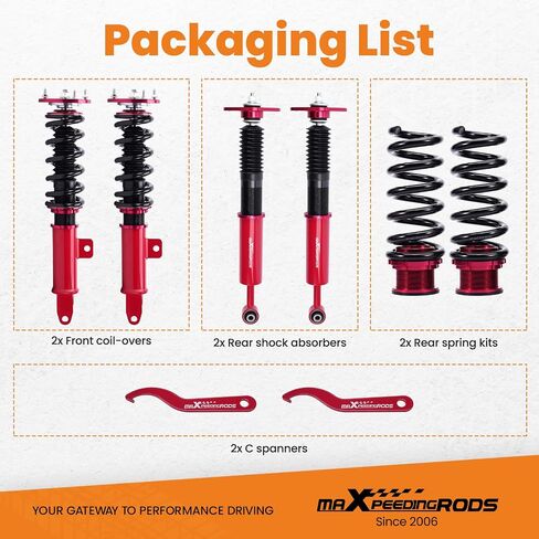 maXpeedingrods Coilovers for Chrysler 300 RWD 2011-2023, for Dodge Charger RWD 2011-2022, Height Adjustable Full Coilovers Suspension Kit, Preset Damping Shock Absorber Struts, Lowering Kit Red in Saudi Arabia