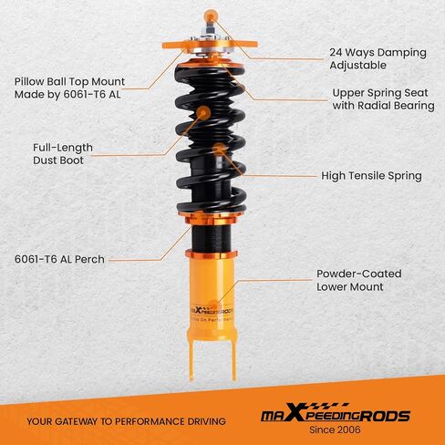 maXpeedingrods Coilovers for Infiniti G37 V36 Sedan RWD 2009-2015, G37 Coupe 2008-2013, for Nissan 370Z RWD 2009+, Height Adjustable Coilovers Suspension Kit Struts, Preset Damping Lowering Kit Gold in Saudi Arabia