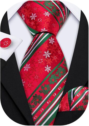 Barry.Wang Christmas Ties for Men Xmas Tie Sets Silk Holiday Necktie Snowflake Xmas Elk Pocket Square Cufflinks Holiday in Saudi Arabia