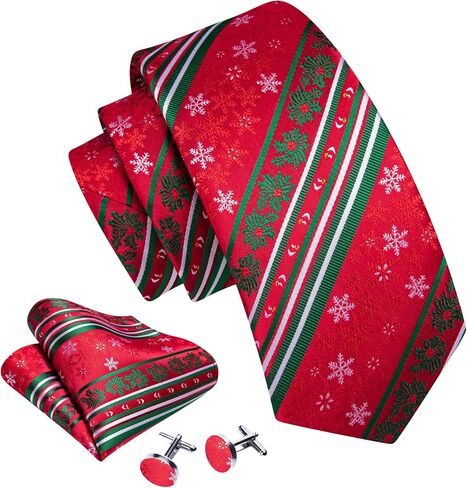 Barry.Wang Christmas Ties for Men Xmas Tie Sets Silk Holiday Necktie Snowflake Xmas Elk Pocket Square Cufflinks Holiday in Saudi Arabia