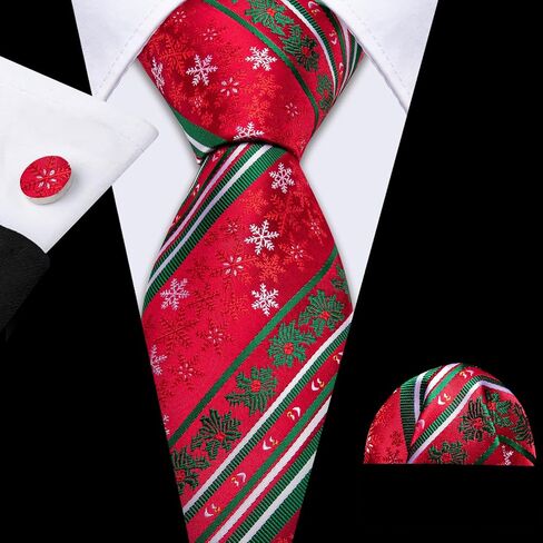 Barry.Wang Christmas Ties for Men Xmas Tie Sets Silk Holiday Necktie Snowflake Xmas Elk Pocket Square Cufflinks Holiday in Saudi Arabia