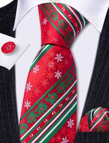 Barry.Wang Christmas Ties for Men Xmas Tie Sets Silk Holiday Necktie Snowflake Xmas Elk Pocket Square Cufflinks Holiday in Saudi Arabia