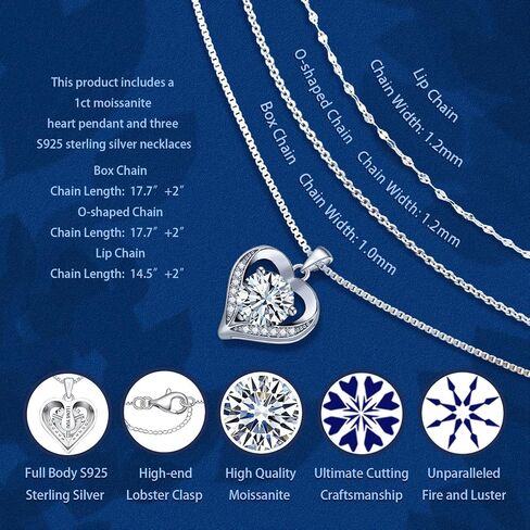 Moissanite Necklace, Women's Diamond Necklace, 'I LOVE YOU' Heart Pendant Necklace, 1-3 Carat Moissanite Pendant, 925 Sterling Silver Electroplated With 18k Gold Necklace, The Best Gift for Wife, Girlfriend, Mother and Daughter. in Kuwait