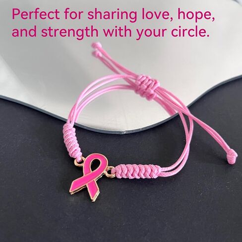 12 Sets Breast Cancer Awareness Bracelets Adjustable Pink Cord Ribbon Braided Bracelets and Inspirational Card Gifts for Charity Public Activity Supplies in Saudi Arabia