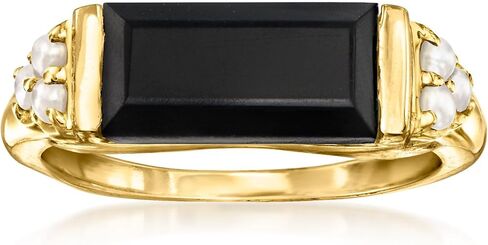 Ross-Simons Onyx and 2-2.5mm Cultured Pearl Ring in 18kt Gold Over Sterling in Saudi Arabia