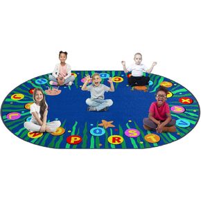 سجادة Booooom Jackson للفصل الدراسي، سجادة للفصول الدراسية للأطفال في الفصول الدراسية الابتدائية، منطقة التعلم المدرسية، سجاد ما قبل المدرسة للفصول الدراسية، سجادة منطقة مقعد القراءة (7.5 × 13 قدم بيضاوي، L053-SeabedABC-Lite) in Kuwait