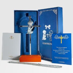 هدايا معمودية للفتيات مقاس 17.78 سم، مجموعة هدايا تعميد كاملة للابنة مع صليب حائط، وحامل خشبي، وبطاقة مباركة وتهنئة في صندوق تذكار أنيق (فتاة مقاس 7 بوصات) in Kuwait