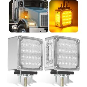 قطعتان من مصابيح إشارة الانعطاف LED المربعة ذات الوجهين الكهرمان 60 مع 3 مسامير تثبيت - مصابيح حاجز مقاومة للماء لشاحنة ثقيلة مقطورة Freightliner Peterbilt Kenworth Mack Western Star in Kuwait