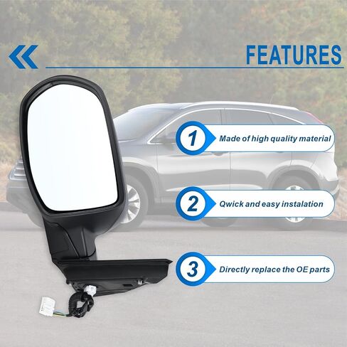 Left Driver Side Mirror Compatible With 2012 2013 2014 2015 2016 Honda CRV CR-V With Manual Folding Power Glass Black Replace#76258-T0A-A11(3Pins) in Saudi Arabia
