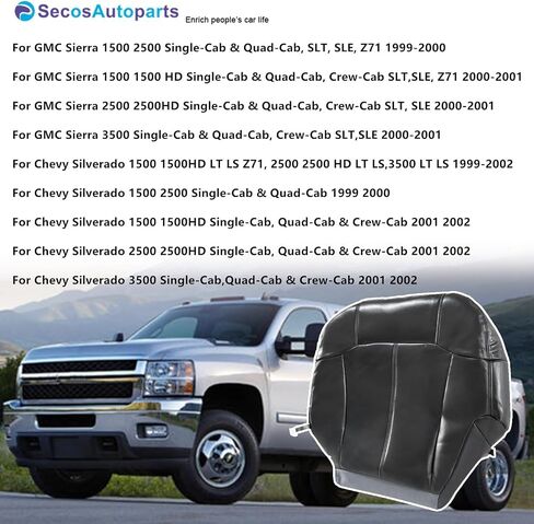 SecosAutoparts Passenger Side Bottom Leather Replacement Seat Cover Dark Gray Compatible with Chevy Silverado Tahoe Avalanche Suburban Compatible with GMC Sierra Yukon 1999 2000 2001 2002 in Saudi Arabia