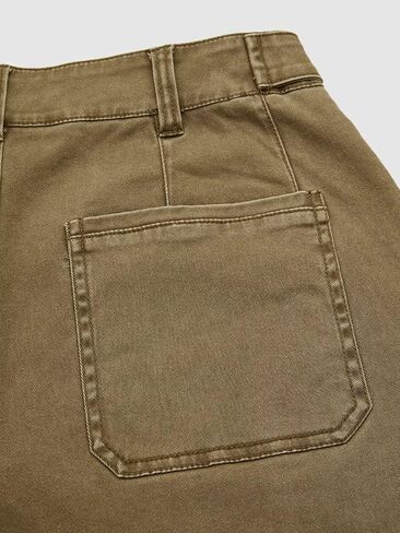 Flamingals Roll Hem Women Mid Waist Comfort Stretch Wide Leg Crop Pants Casual Button Detail Pocket in Saudi Arabia