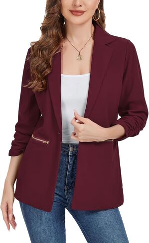 MINTLIMIT Womens Blazer 3/4 Ruched Sleeve Button Front Jackets Casual Work Office Cardigan Suit Jacket with Zipper Pocket in Saudi Arabia