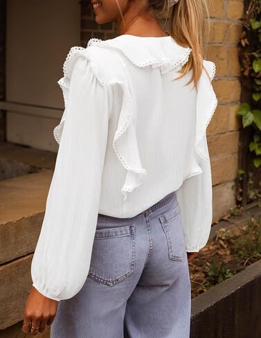 MEROKEETY Women's Fall Long Sleeve Ruffle Blouse Dressy Casual Top V Neck Trendy Business Work Shirts 2025 in Kuwait