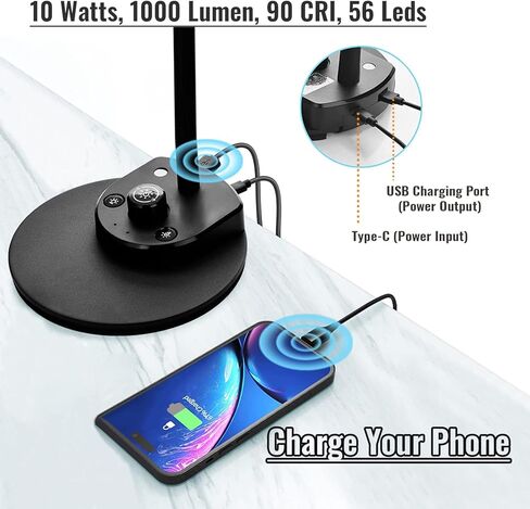 LED Desk Lamp, 3 Lighting Modes and 6 Brightness Levels, 10W Flexible Gooseneck Table Lamp for Living Room and Study, Remote Control with Timing Function, AC Adapter Included (Black) in Kuwait