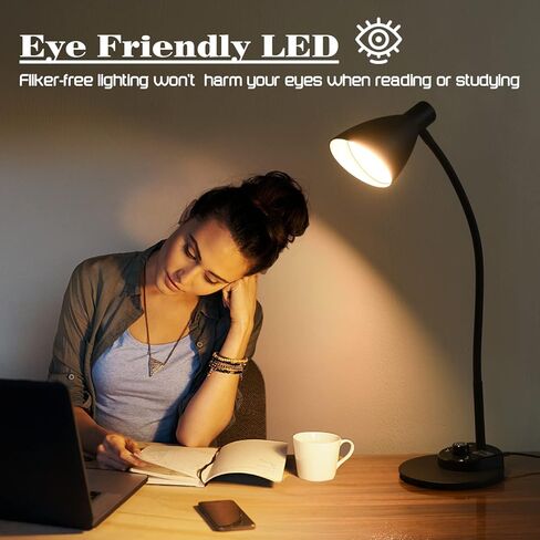 LED Desk Lamp, 3 Lighting Modes and 6 Brightness Levels, 10W Flexible Gooseneck Table Lamp for Living Room and Study, Remote Control with Timing Function, AC Adapter Included (Black) in Kuwait