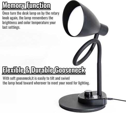 LED Desk Lamp, 3 Lighting Modes and 6 Brightness Levels, 10W Flexible Gooseneck Table Lamp for Living Room and Study, Remote Control with Timing Function, AC Adapter Included (Black) in Kuwait