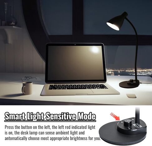LED Desk Lamp, 3 Lighting Modes and 6 Brightness Levels, 10W Flexible Gooseneck Table Lamp for Living Room and Study, Remote Control with Timing Function, AC Adapter Included (Black) in Kuwait