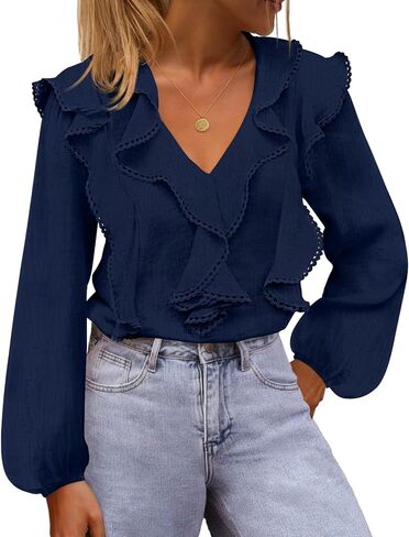 MEROKEETY Women's Fall Long Sleeve Ruffle Blouse Dressy Casual Top V Neck Trendy Business Work Shirts 2025 in Kuwait