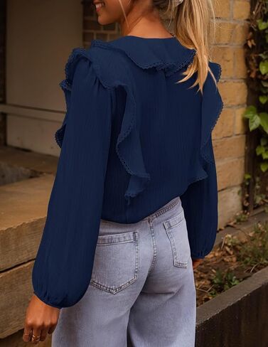MEROKEETY Women's Fall Long Sleeve Ruffle Blouse Dressy Casual Top V Neck Trendy Business Work Shirts 2025 in Kuwait