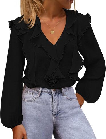 MEROKEETY Women's Fall Long Sleeve Ruffle Blouse Dressy Casual Top V Neck Trendy Business Work Shirts 2025 in Saudi Arabia