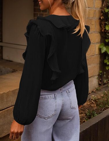 MEROKEETY Women's Fall Long Sleeve Ruffle Blouse Dressy Casual Top V Neck Trendy Business Work Shirts 2025 in Saudi Arabia