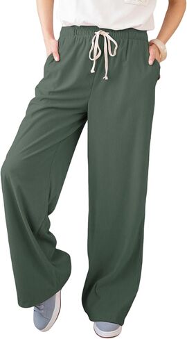 Ailoqing سروال قصير نسائي غير رسمي برباط مرن متوسط ​​الارتفاع مستقيم الساق بنطلون فضفاض مريح مع جيوب in Kuwait