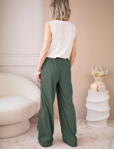 Ailoqing سروال قصير نسائي غير رسمي برباط مرن متوسط ​​الارتفاع مستقيم الساق بنطلون فضفاض مريح مع جيوب in Kuwait