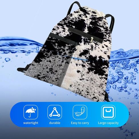 Drawstring Backpack Sports Gym Bag, Large String Swim Bag for Beach With Water Bottle Mesh Pocket, Cute Gym Sack with Zipper Pocket for Men Women Cute Cow Hide in Saudi Arabia