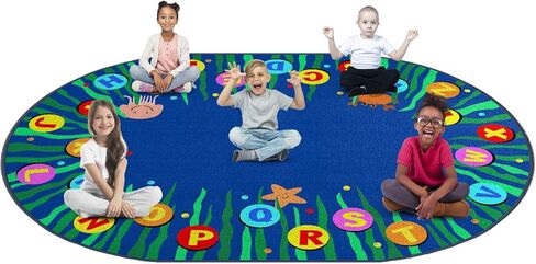 سجادة Booooom Jackson للفصل الدراسي، سجادة للفصول الدراسية للأطفال في الفصول الدراسية الابتدائية، منطقة التعلم المدرسية، سجاد ما قبل المدرسة للفصول الدراسية، سجادة منطقة مقعد القراءة (7.5 × 13 قدم بيضاوي، L053-SeabedABC-Lite) in Kuwait
