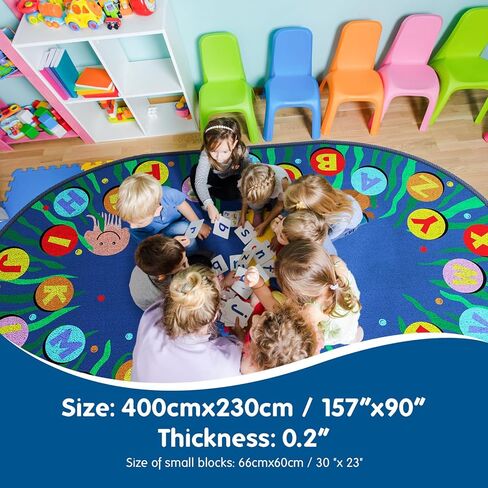 سجادة Booooom Jackson للفصل الدراسي، سجادة للفصول الدراسية للأطفال في الفصول الدراسية الابتدائية، منطقة التعلم المدرسية، سجاد ما قبل المدرسة للفصول الدراسية، سجادة منطقة مقعد القراءة (7.5 × 13 قدم بيضاوي، L053-SeabedABC-Lite) in Kuwait