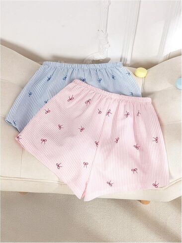 Milumia Women's 2 Pack Pajama Shorts Bow Striped Elastic Waisted Pj Shorts Bottoms Sleepwear in Saudi Arabia