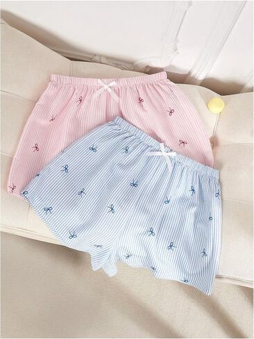 Milumia Women's 2 Pack Pajama Shorts Bow Striped Elastic Waisted Pj Shorts Bottoms Sleepwear in Saudi Arabia