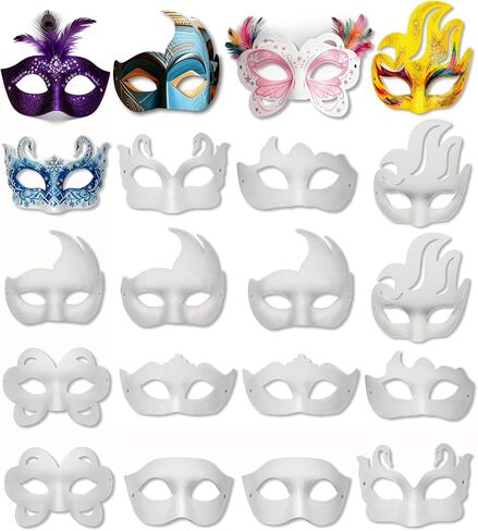 15 PCS DIY White Masquerade Masks DIY Paper Blank Half Face Mask Craft Art Plain Paintable Mardi Gras Masks Halloween Party Mask in Saudi Arabia