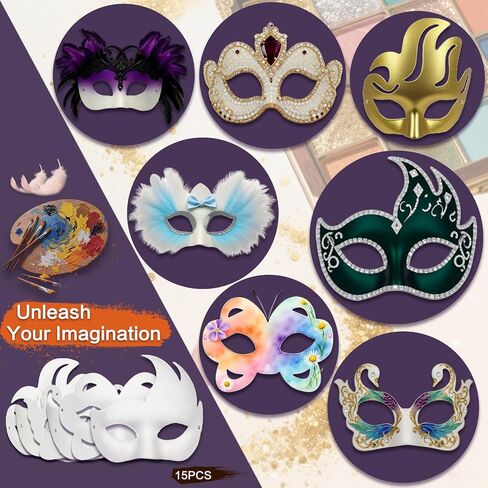 15 PCS DIY White Masquerade Masks DIY Paper Blank Half Face Mask Craft Art Plain Paintable Mardi Gras Masks Halloween Party Mask in Saudi Arabia