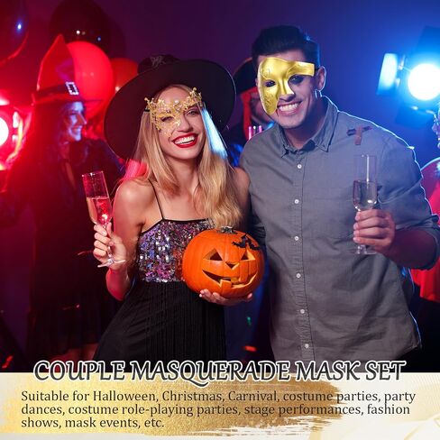 Couple Masquerade Masks Set Venetian Costume Prom Party Mask for Halloween One Eyed Half Face in Saudi Arabia