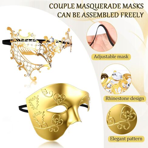 Couple Masquerade Masks Set Venetian Costume Prom Party Mask for Halloween One Eyed Half Face in Saudi Arabia