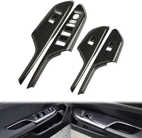 AJHLJ® 4pcs Carbon Fiber Car Door Window Switch Cover Black for Honda Civic 10th Gen 2016 2017 2018 2019 2020 2021 Door Armrest Window Lift Panel Cover in Kuwait